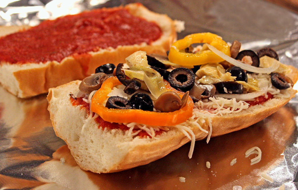 vegetables added to French bread