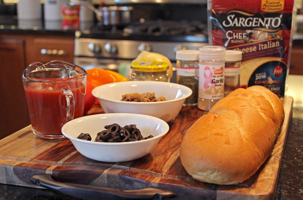 ingredients to make vegetable French Bread pizzas