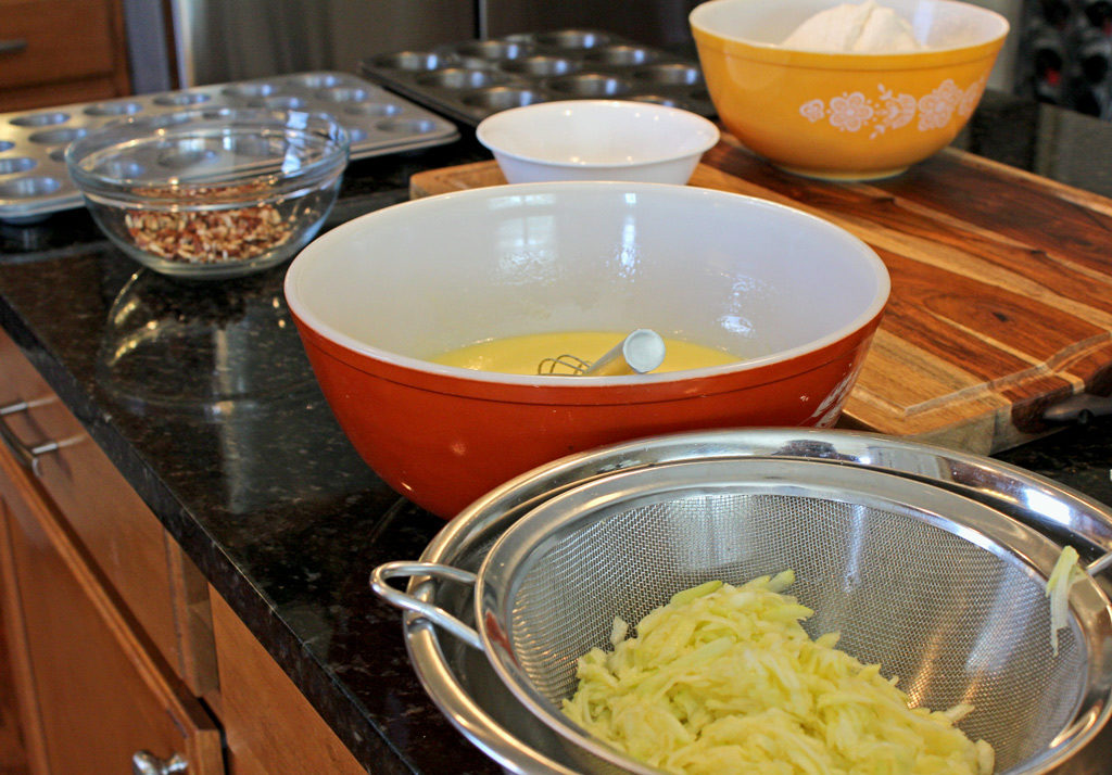 mixing bowls on counter