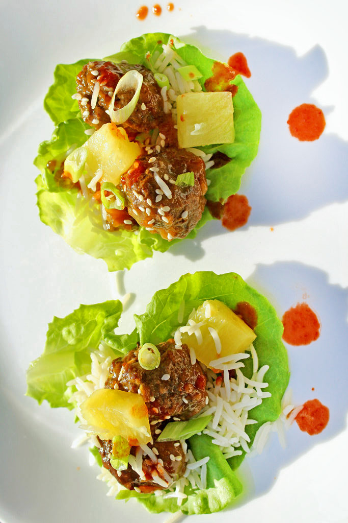 baked teriyaki meatball lettuce cups