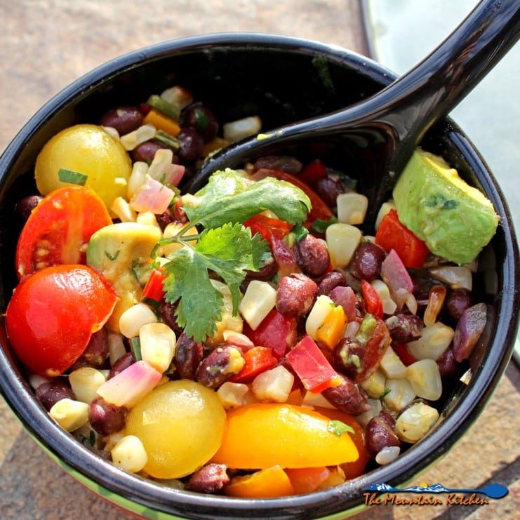 grilled corn black bean salad in bowl