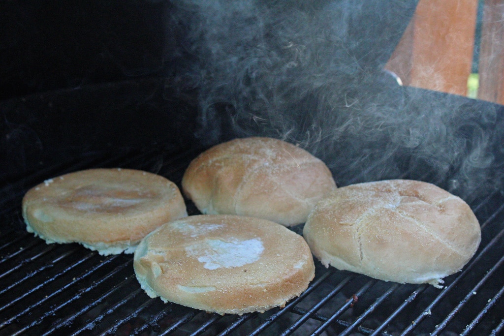 buns toasting on grill
