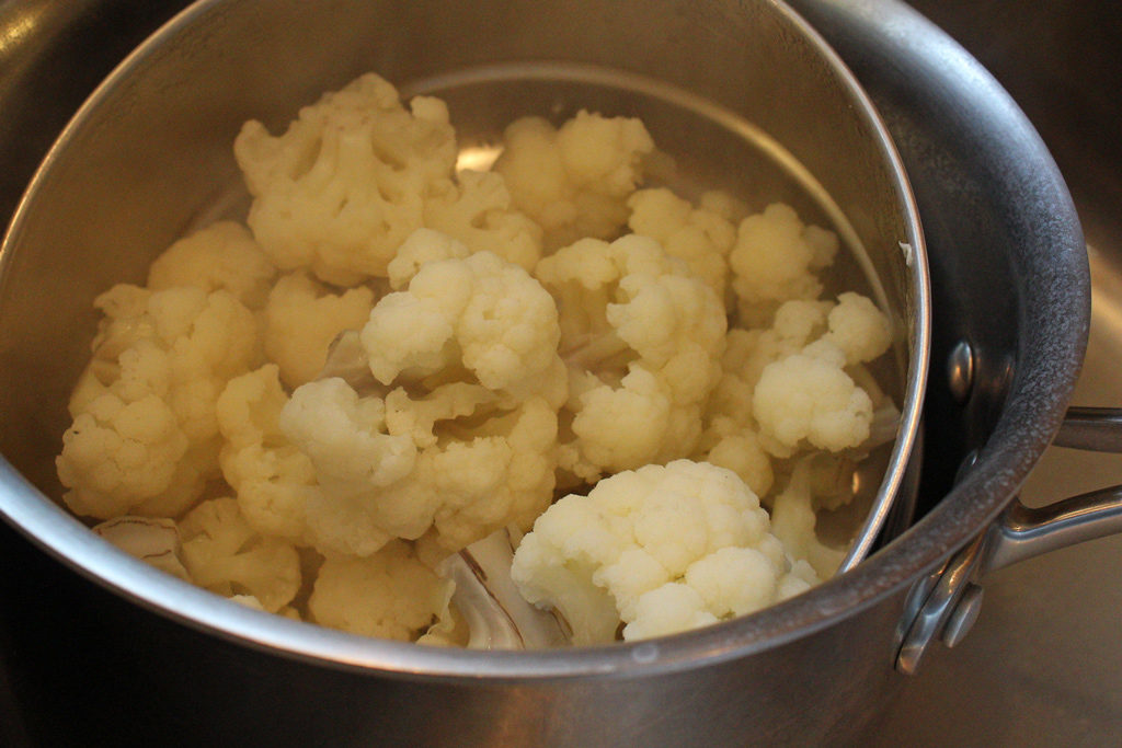 cauliflower draining in colander