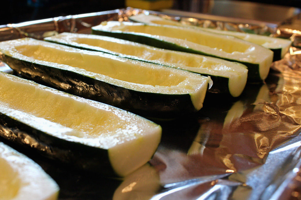 zucchini boats ready to stuff