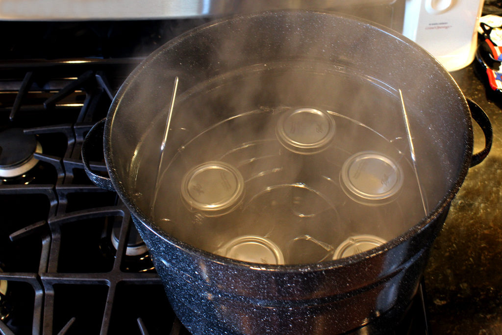 canning jars inside canner
