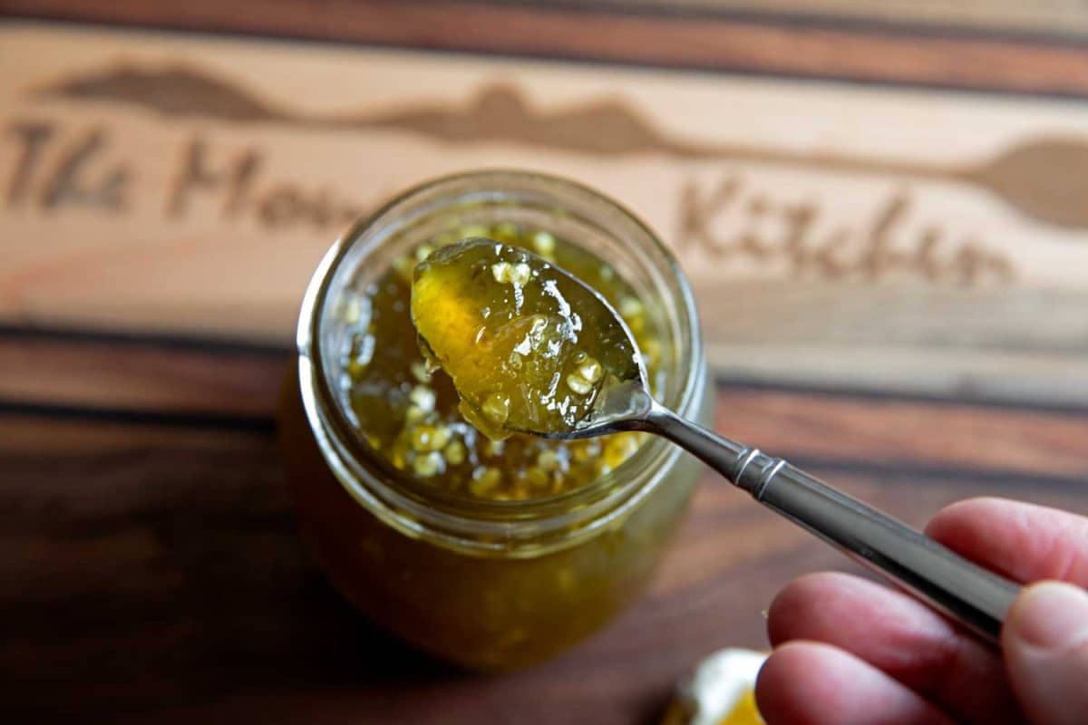 spooning jalapeno jelly from jar