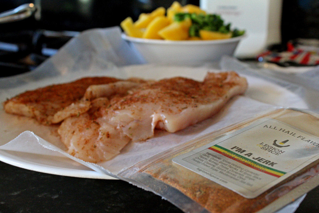 chicken on plate with jerk seasoning