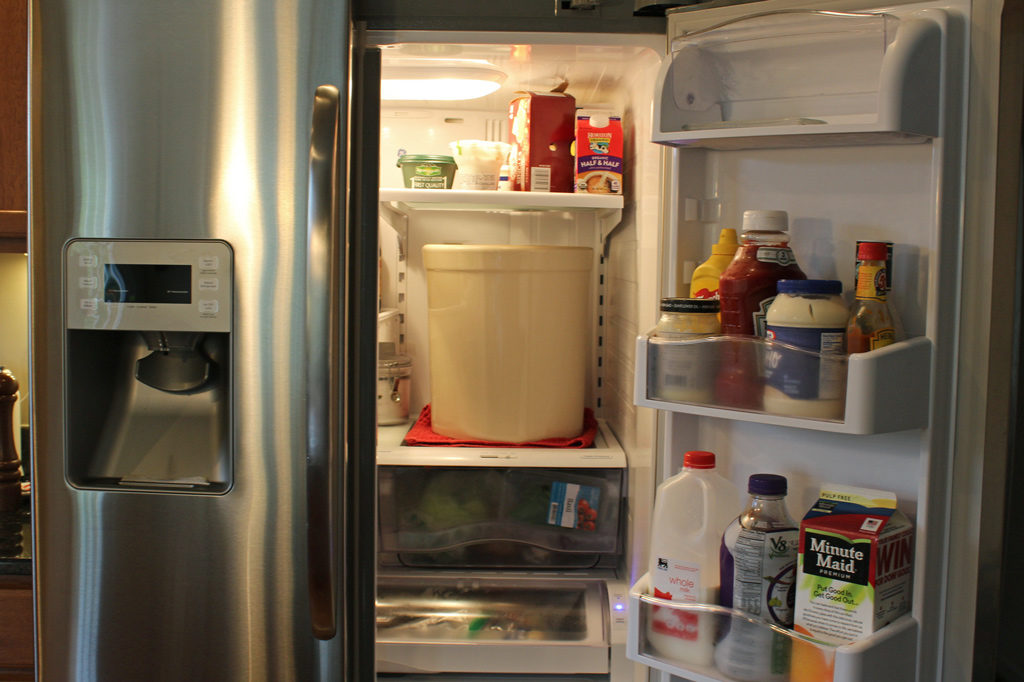 pickling crock inside refrigerator