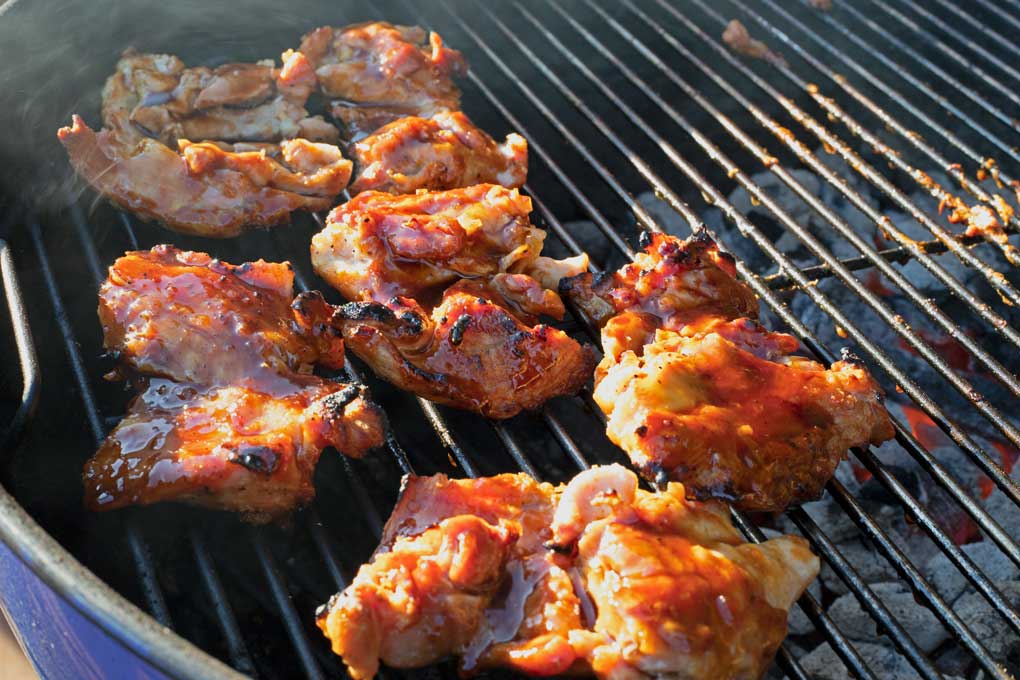 grilled teriyaki chicken thighs on grill