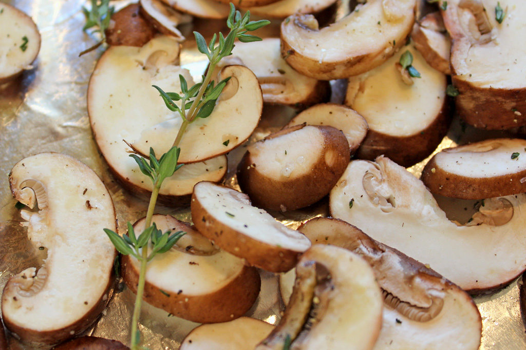mushrooms on a sheet pan
