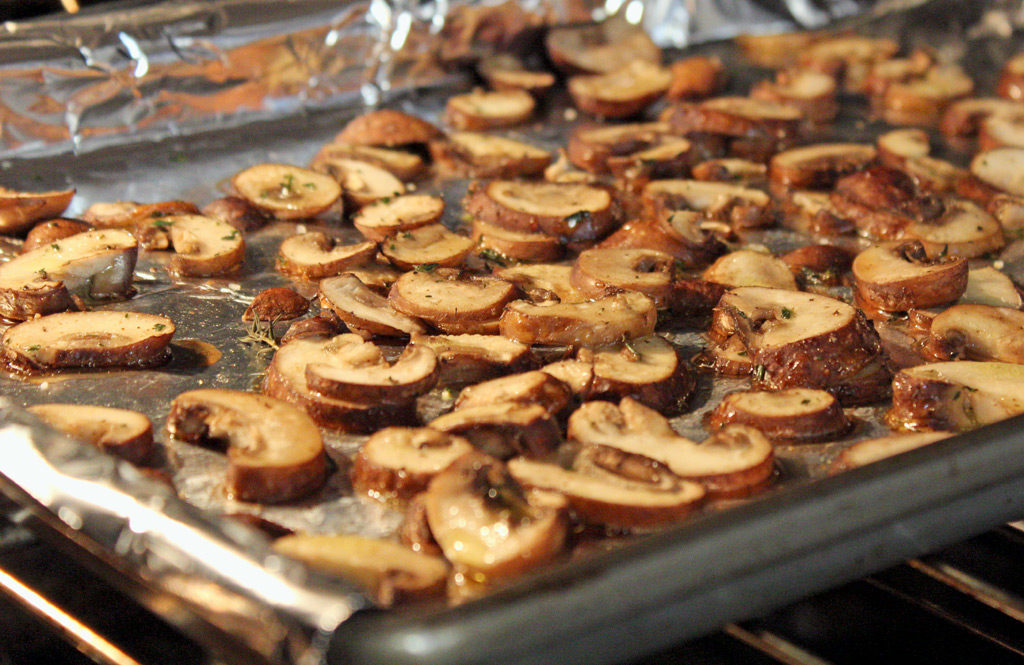 mushrooms cooking in oven