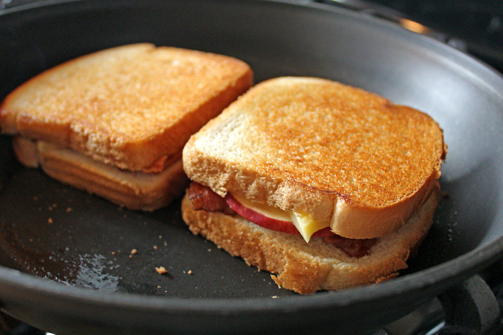sandwiches in skillet with butter