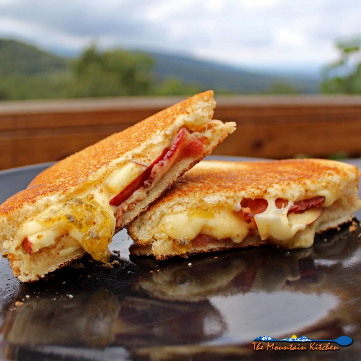 bacon apple gouda grilled cheese sandwich with mountain view