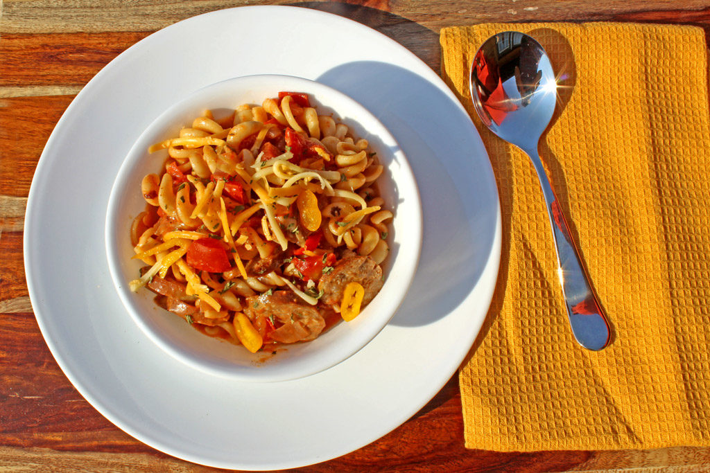 bowl full of Cajun pasta ready to eat