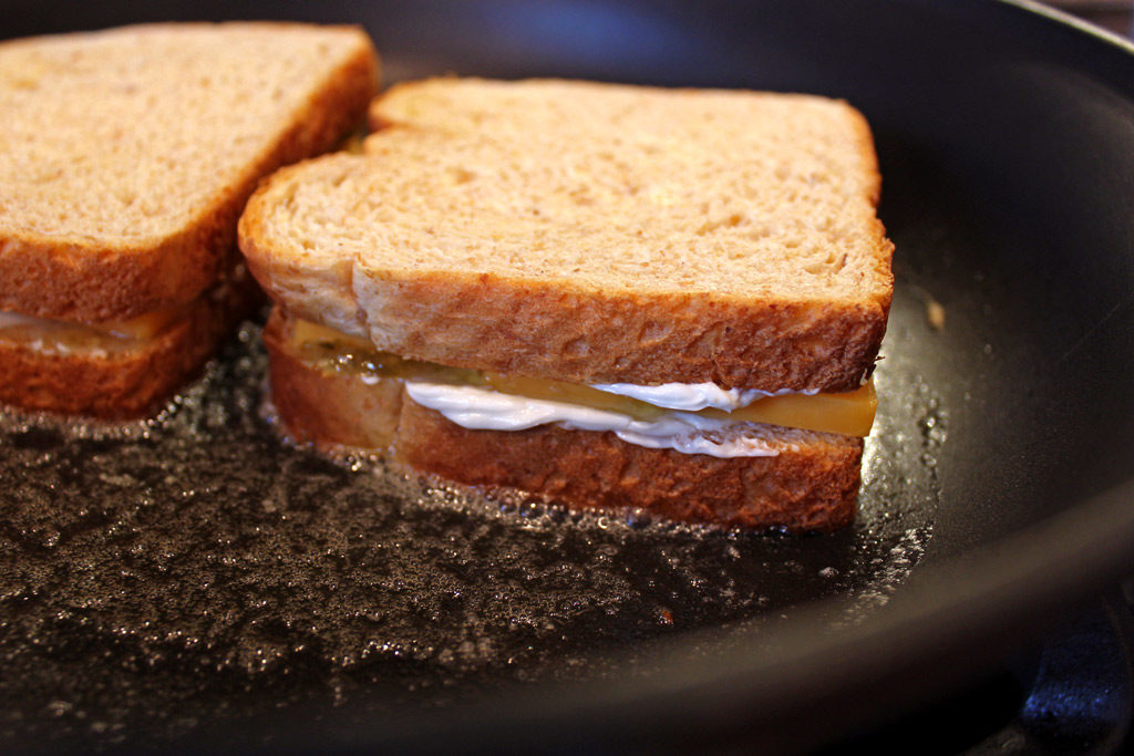 grilled cheese in skillet