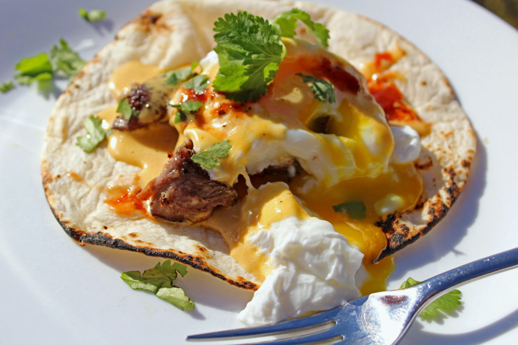 Steak eggs Benedict with chipotle-lime Hollandaise sauce