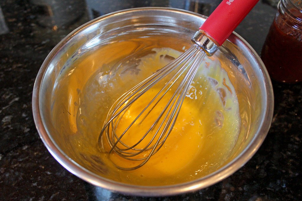 whisked eggs in a bowl