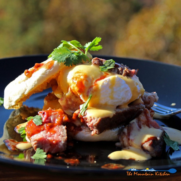 Steak eggs Benedict with chipotle-lime Hollandaise Sauce