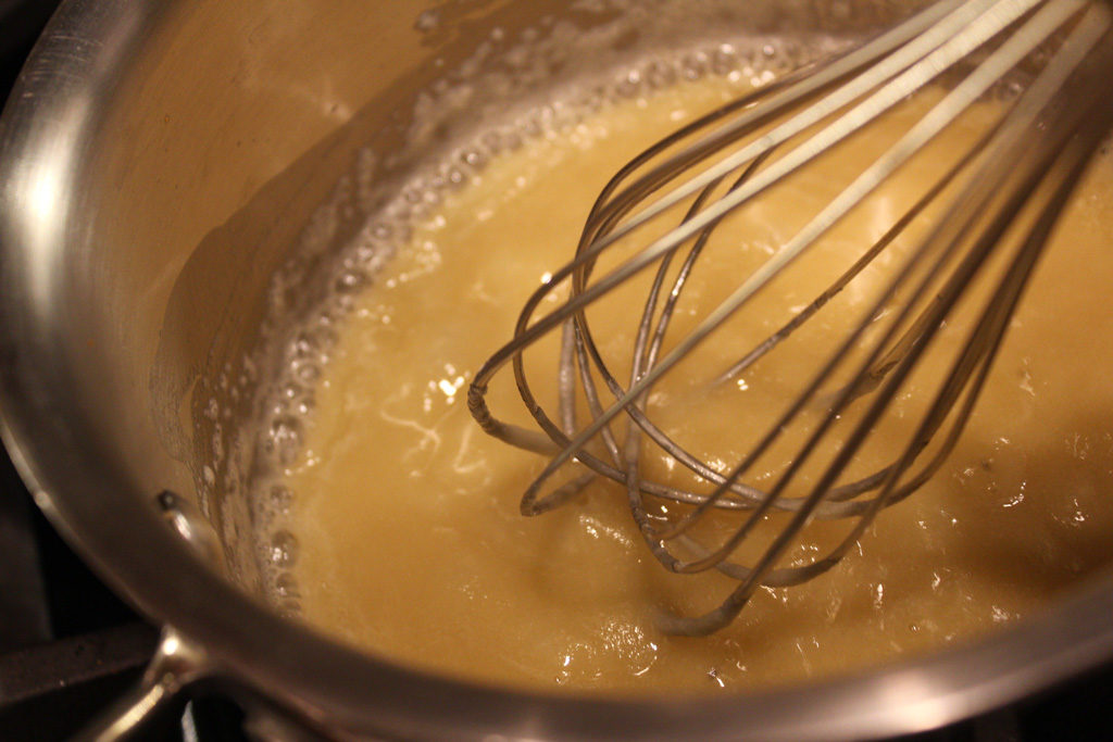 whisking roux in pot
