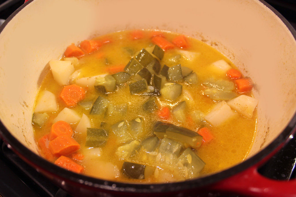 cooking veggies in a pot
