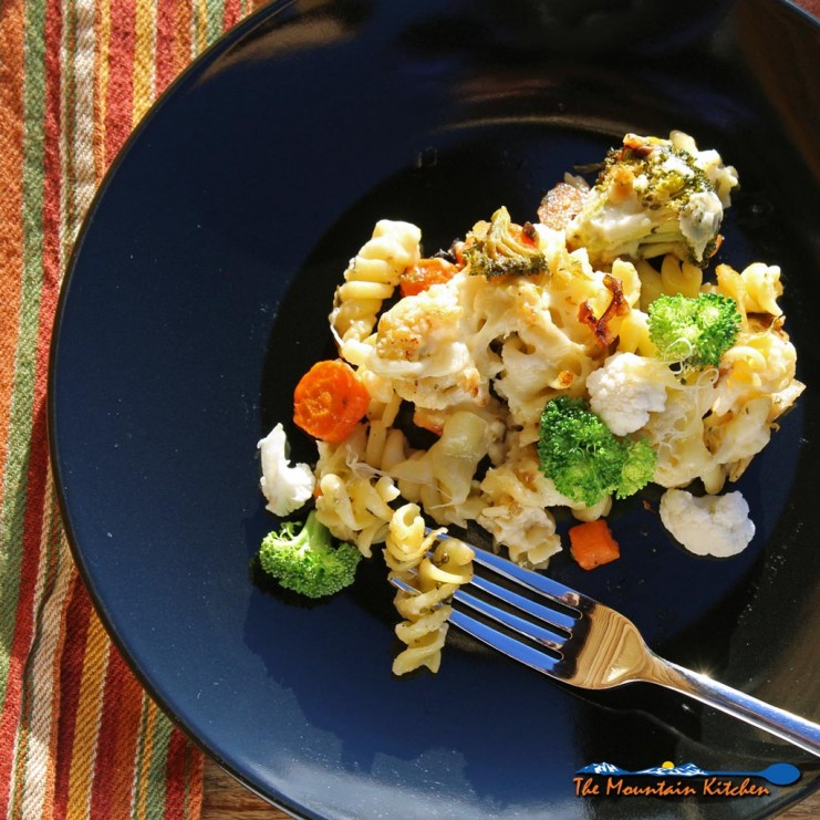easy roasted vegetable pasta bake
