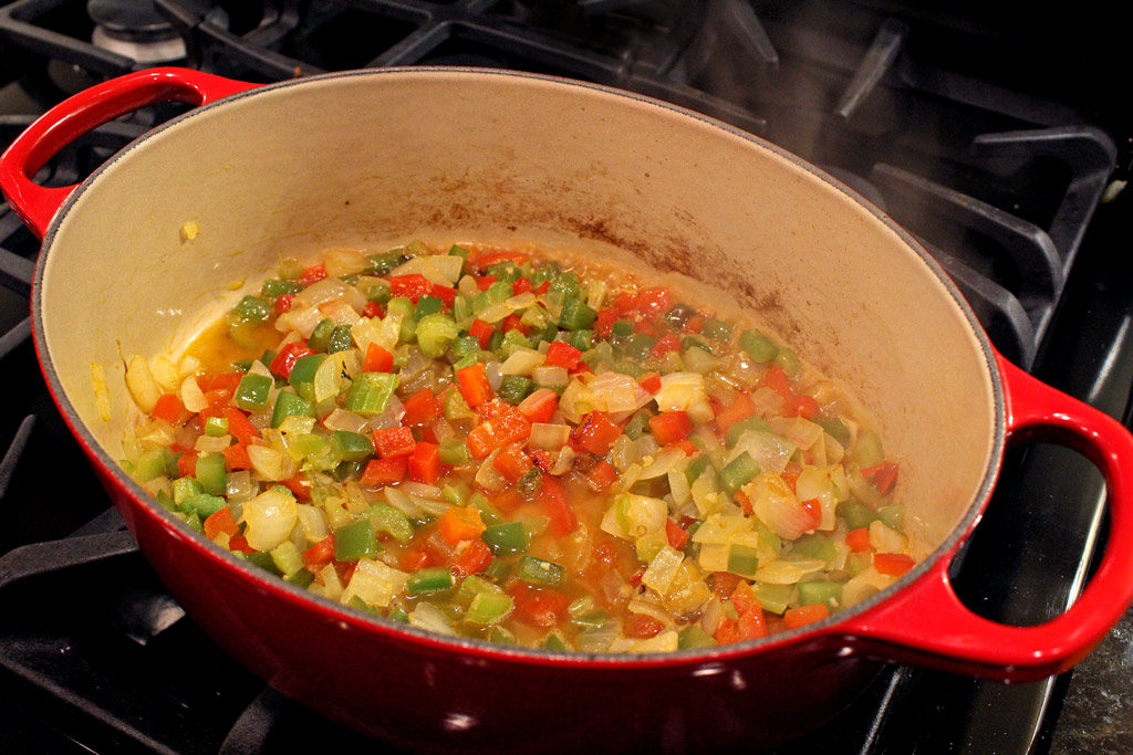 vegetables sautéing in pan