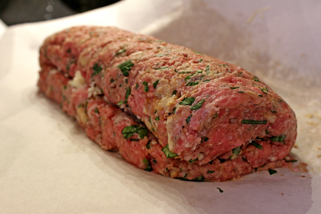 rolled raw meatloaf ready to bake
