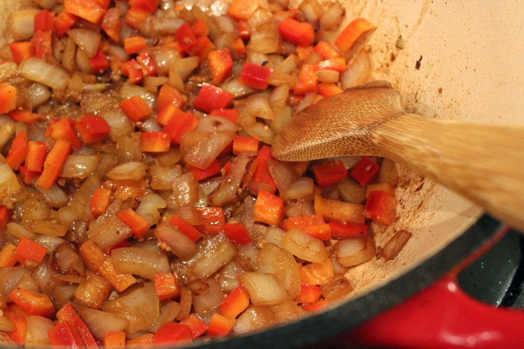 veggies cooking in pot