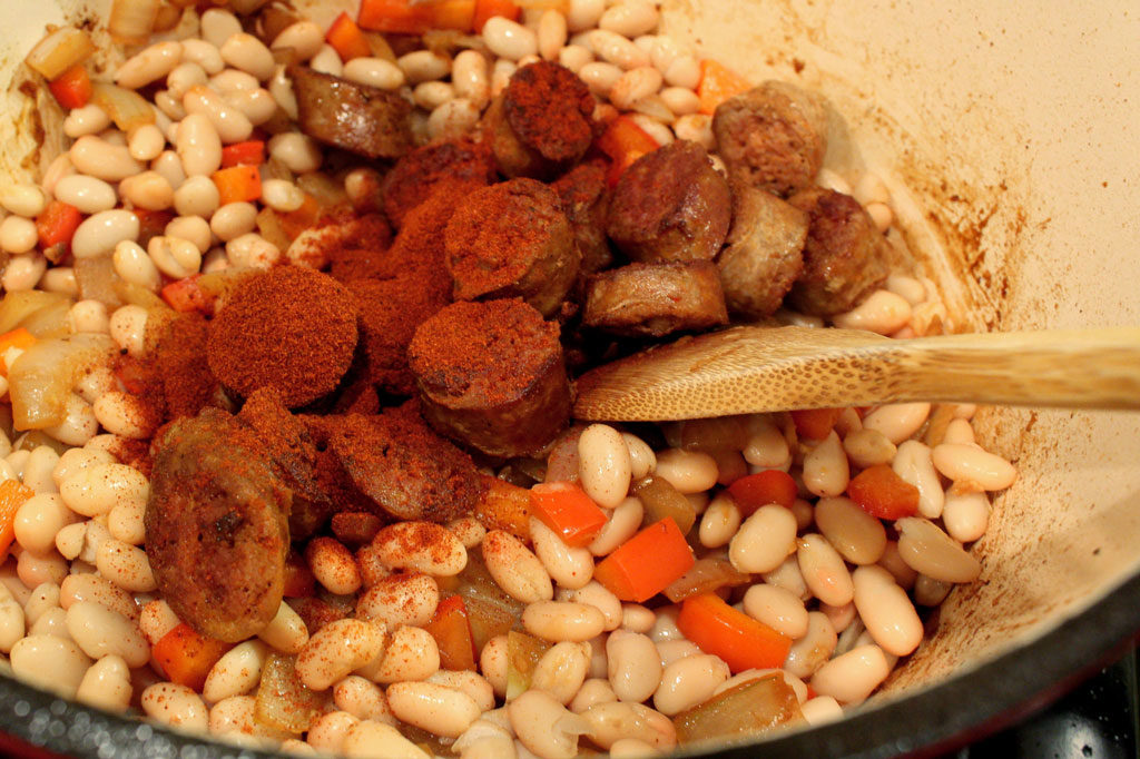stirring in smoked paprika