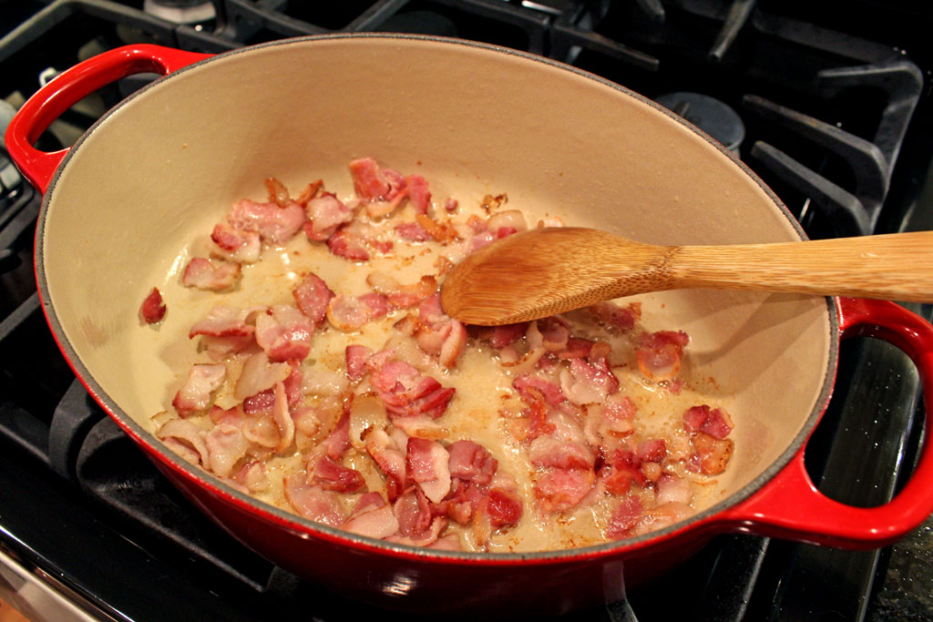 frying bacon in Dutch oven