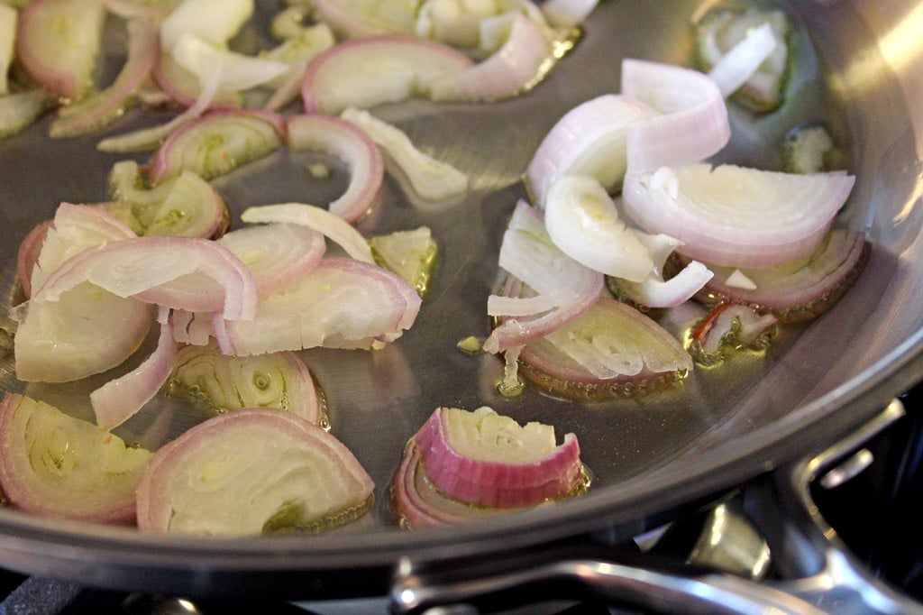 shallots sautéing in pan