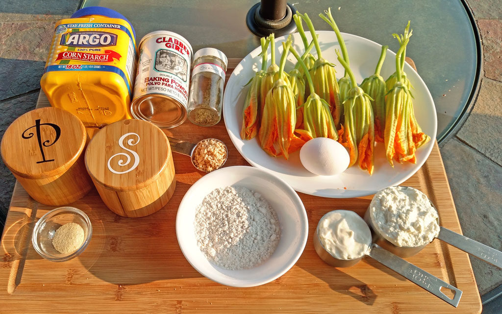 ingredients to make squash blossoms