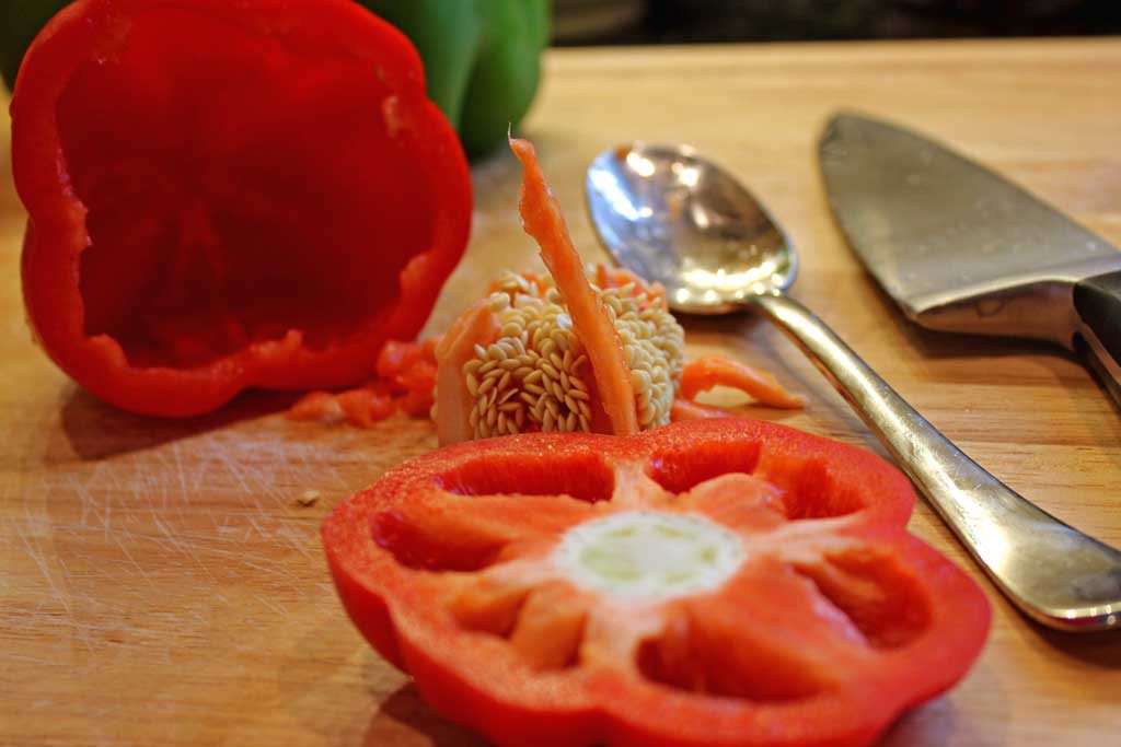 a cut bell pepper on cutting board