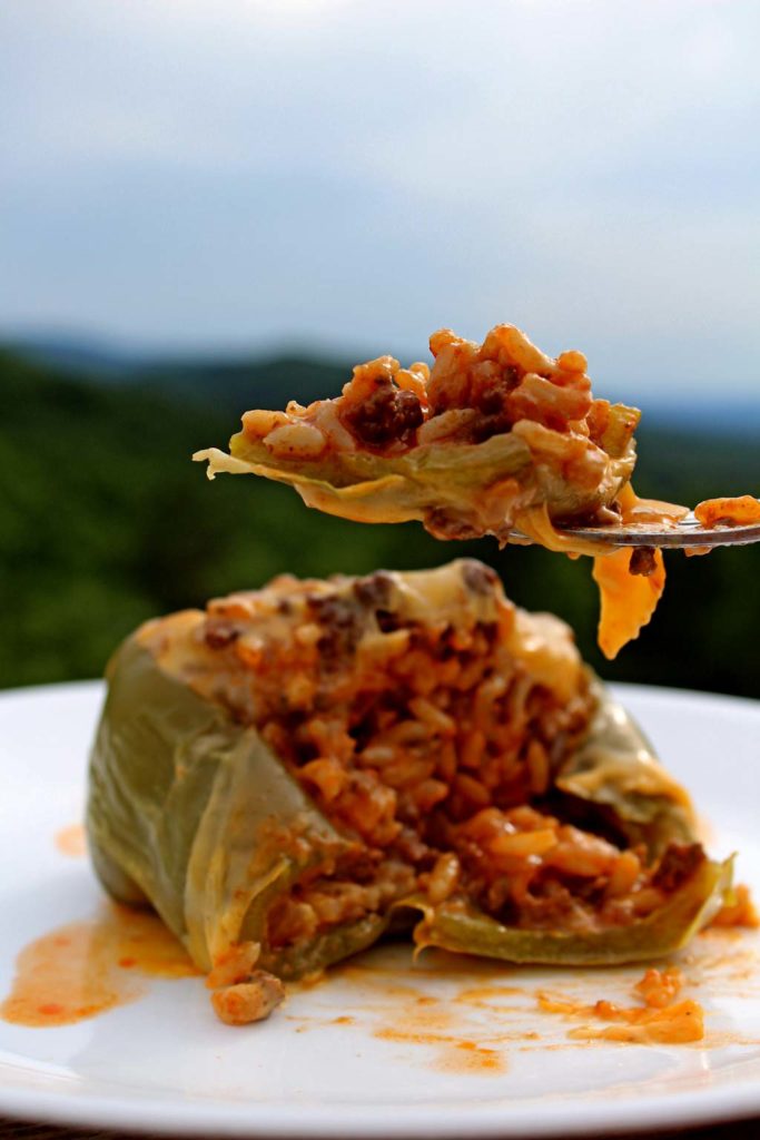 fork with stuffed bell pepper