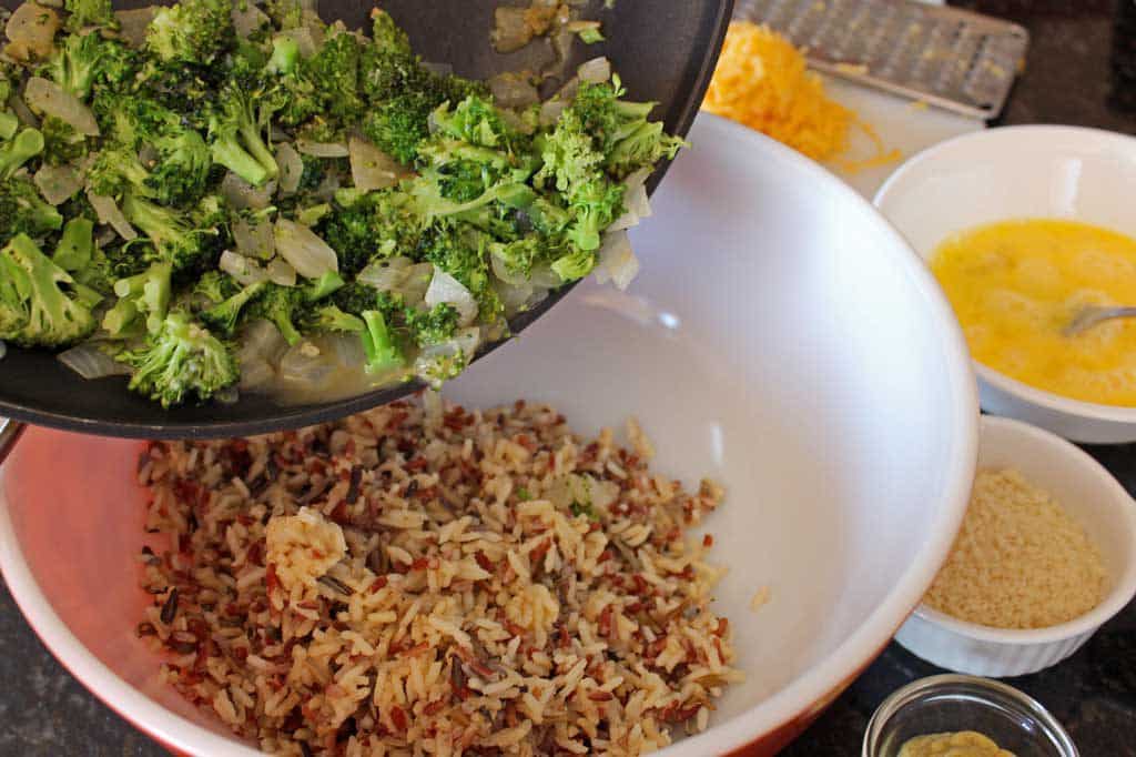 mixing ingredients into a bowl