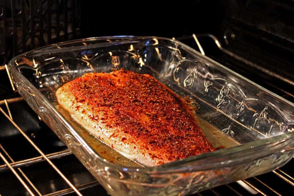 salmon baking in oven