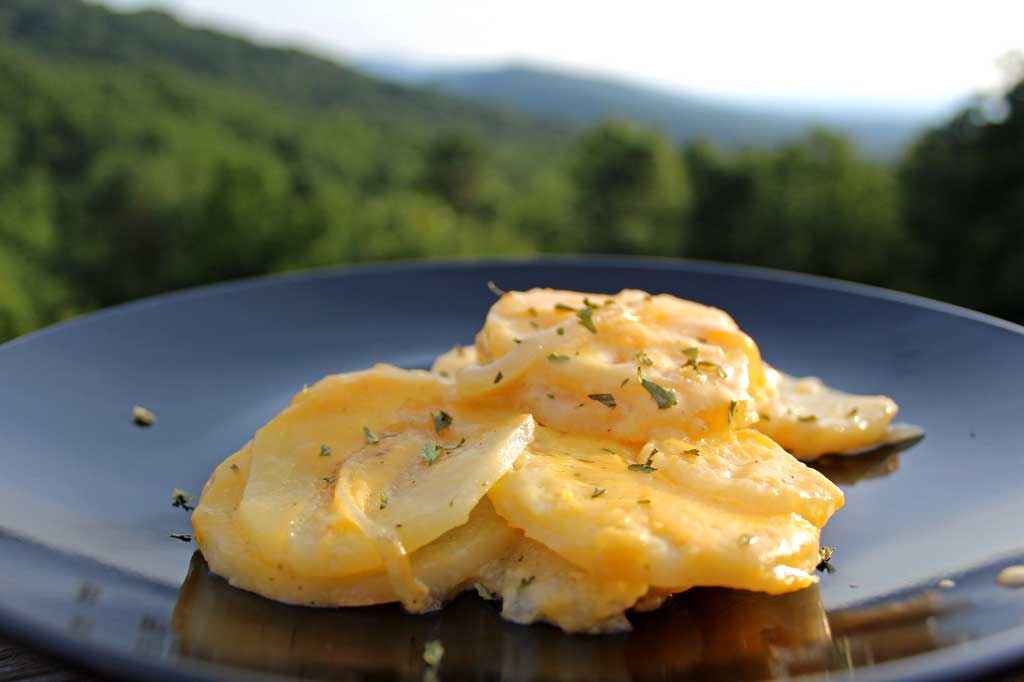 Potatoes au gratin on plate