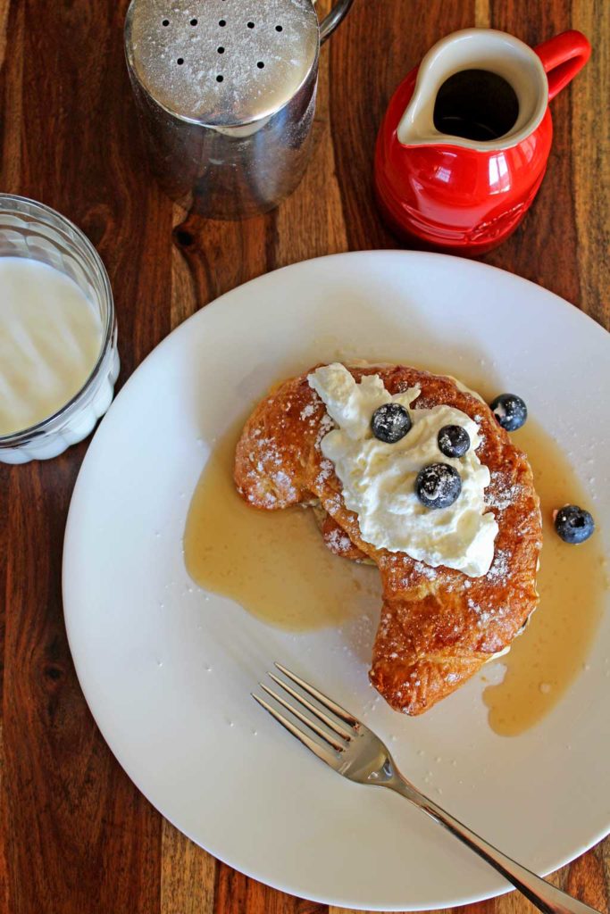 Stuffed Croissant French Toast on plate ready to eat