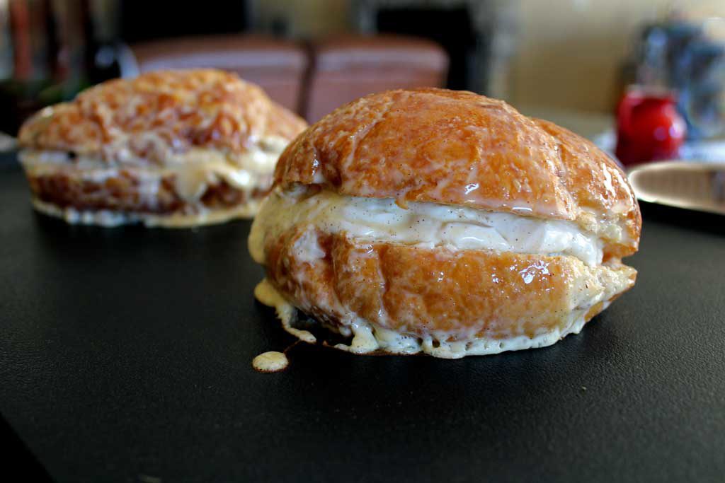 frying croissants on griddle