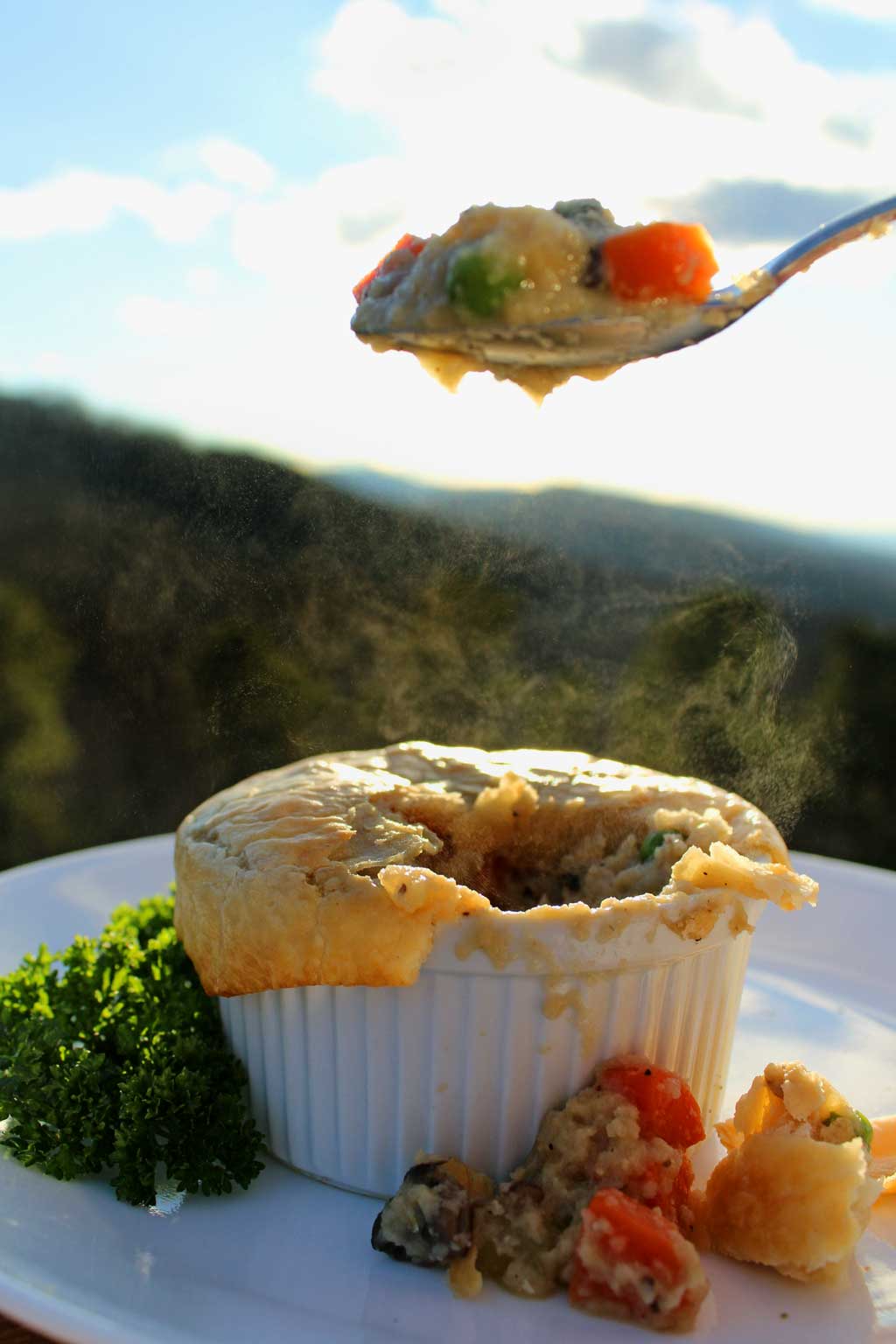 spoonful of warm healthy mushroom pot pie
