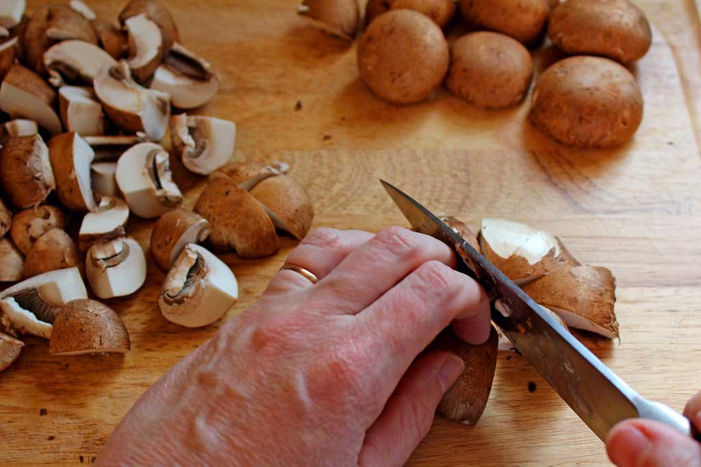 chopping mushrooms