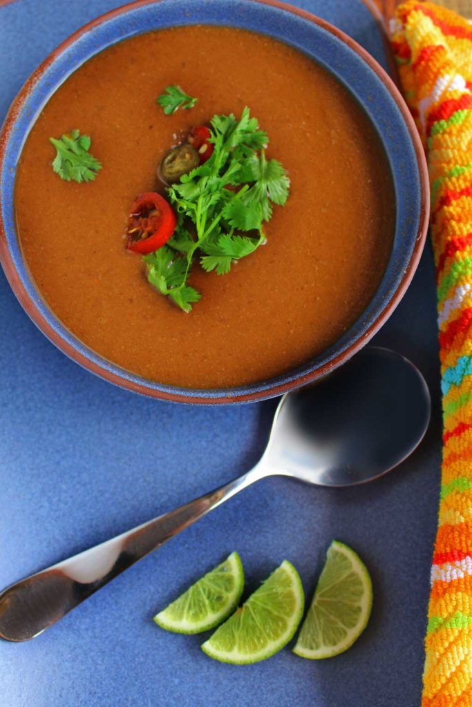bowl of black bean soup ready to eat