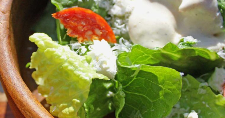 creamy Ceasar dressing on salad