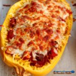 Lasagna-stuffed spaghetti squash are a healthy, low carb, vegetarian and gluten-free way to enjoy Italian food without the calories. Try this tonight! | TheMountainKitchen.com