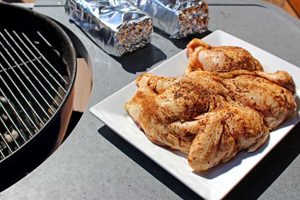 seasoned spatchcocked chicken ready for grill