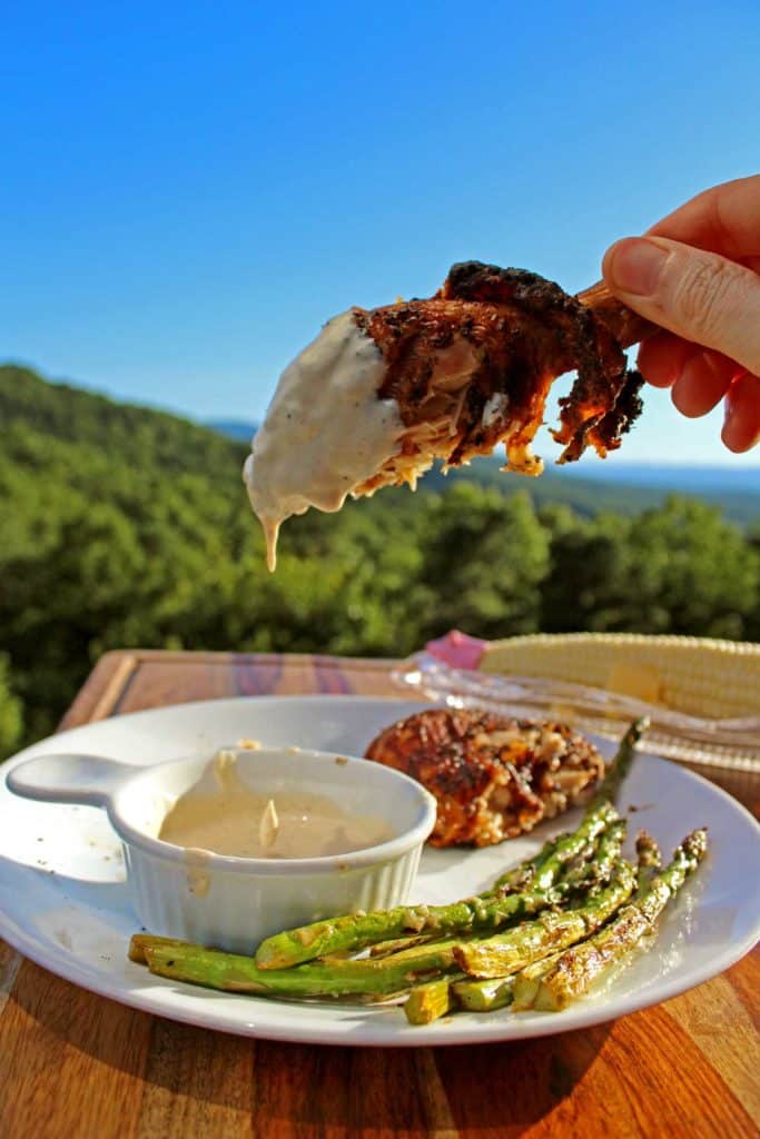 grilled spatchcock chicken leg with dipping sauce