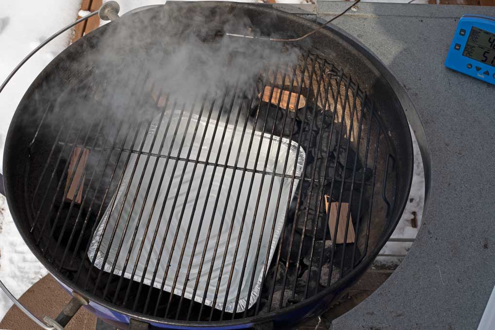 grill set up for smoking pastrami