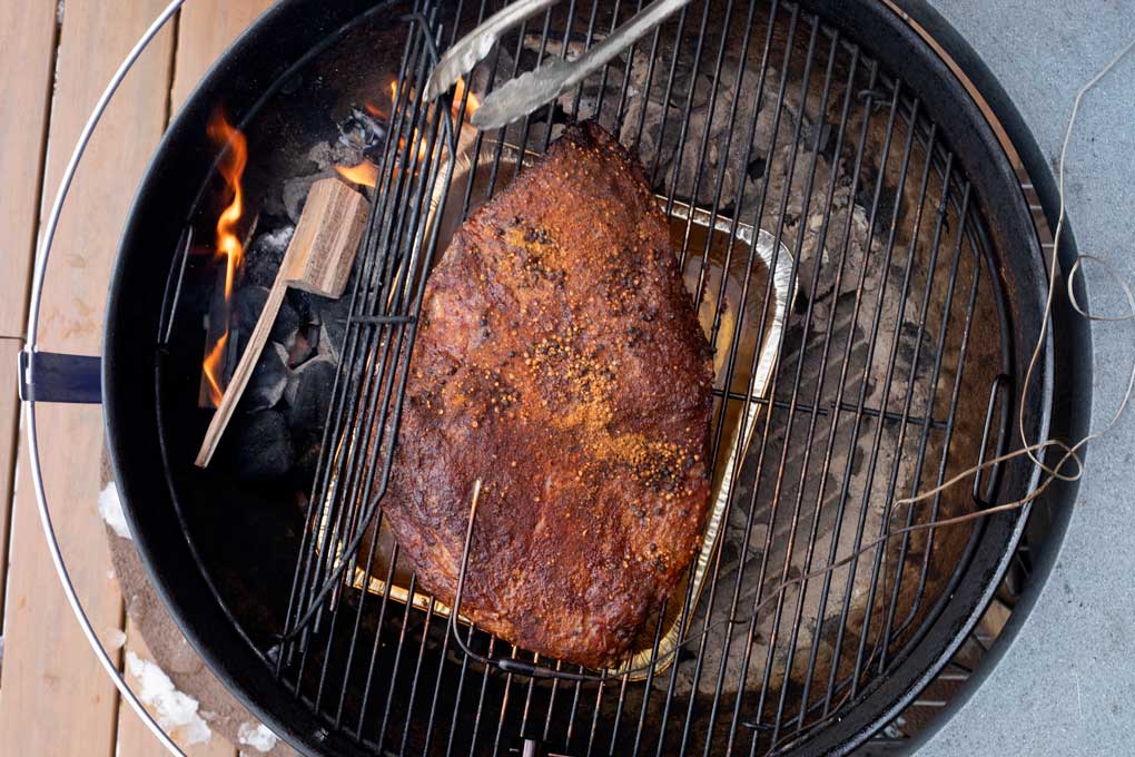 pastrami on grill smoking