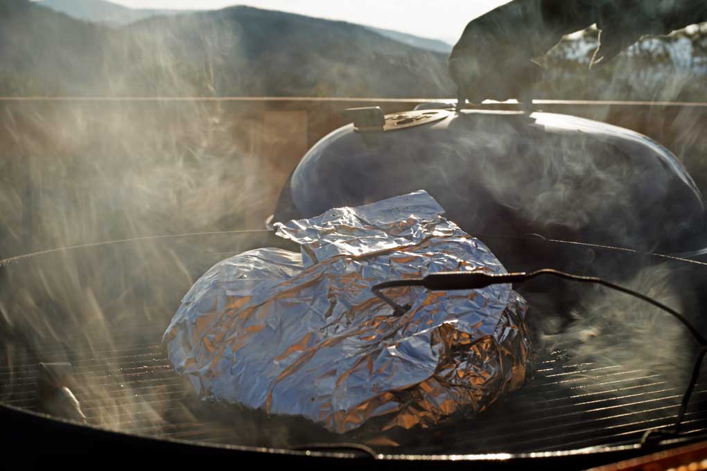 wrapped pastrami on grill