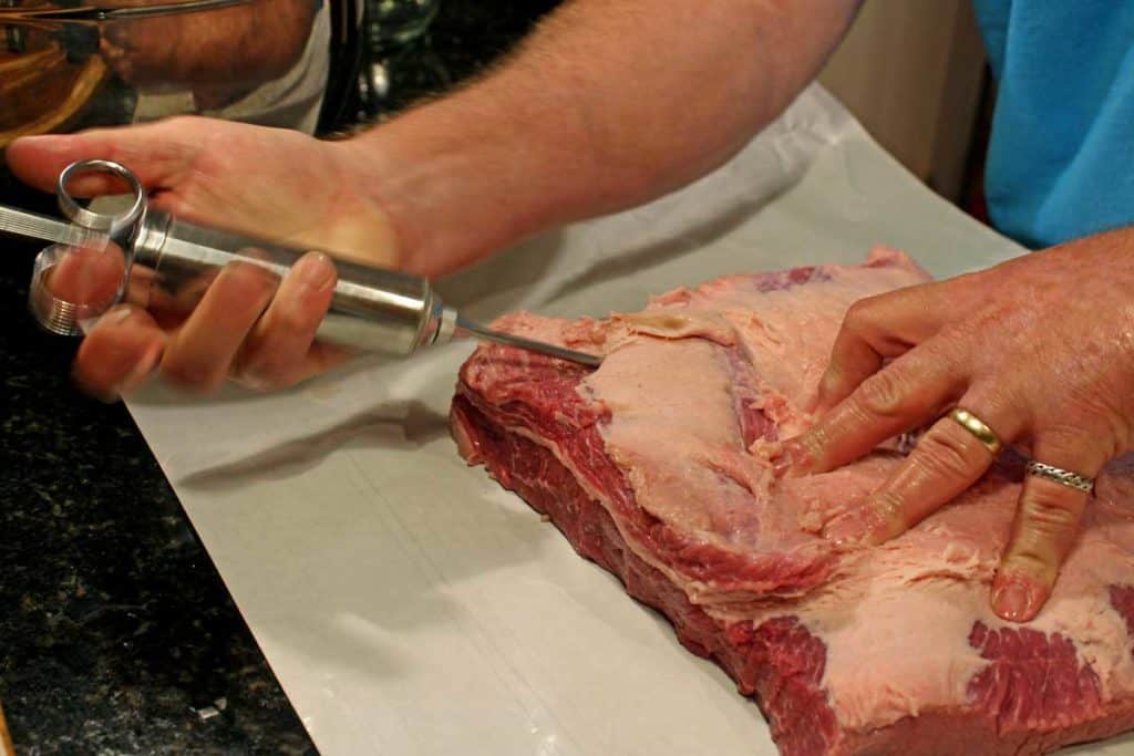 injecting brisket flat with curing brine